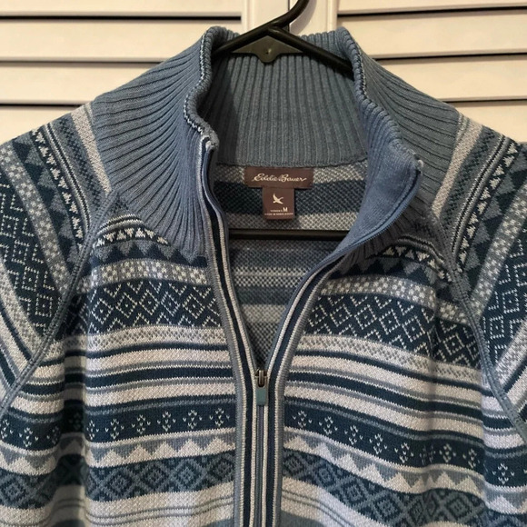Eddie Bauer Women’s Engage 1/4 Zip Sweater Medium EUC Fair Isle Blue Pullover - Picture 4 of 16
